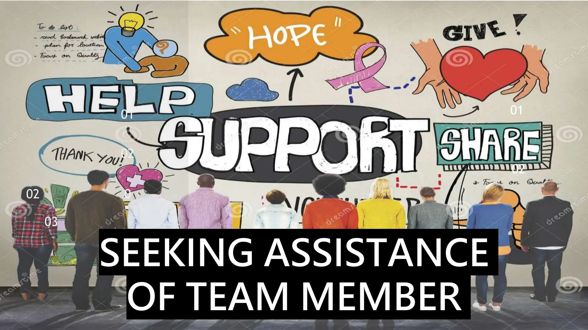 01
02
0
04
01
02
03
SEEKING ASSISTANCE
OF TEAM MEMBER
02
 