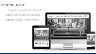 DESKTOP + MOBILE
+ Tempo de consumo de internet;
+ Opções de pontos de contato;
+ Oportunidades de conversão.
 