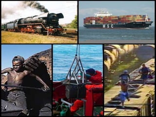 Comentário 		O mundo globalizado gera uma necessidade da utilização dos trens e navios cargueiros para o transporte de matérias em todo mundo, e estes, necessitam cada vez  mais de técnicas eficientes para construção de estações ferroviárias, portos marítimos e fluviais e com isso, criou-se regiões industriais, necessitadas de aço, carvão e trabalho humano, esse trabalho pesado gerou muita renda para poucos – os donos, os que comandam – e pouca renda para quem trabalha pesado, o que cria um globo mais desigual, no qual não só as mercadorias eram transportadas, mas também pessoas que iriam ao redor do mundo buscando domínio econômico e industrial. 