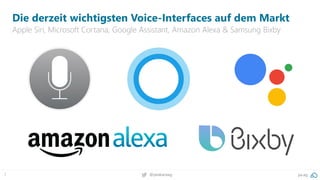 7 pa.ag@peakaceag
Die derzeit wichtigsten Voice-Interfaces auf dem Markt
Apple Siri, Microsoft Cortana, Google Assistant, Amazon Alexa & Samsung Bixby
 