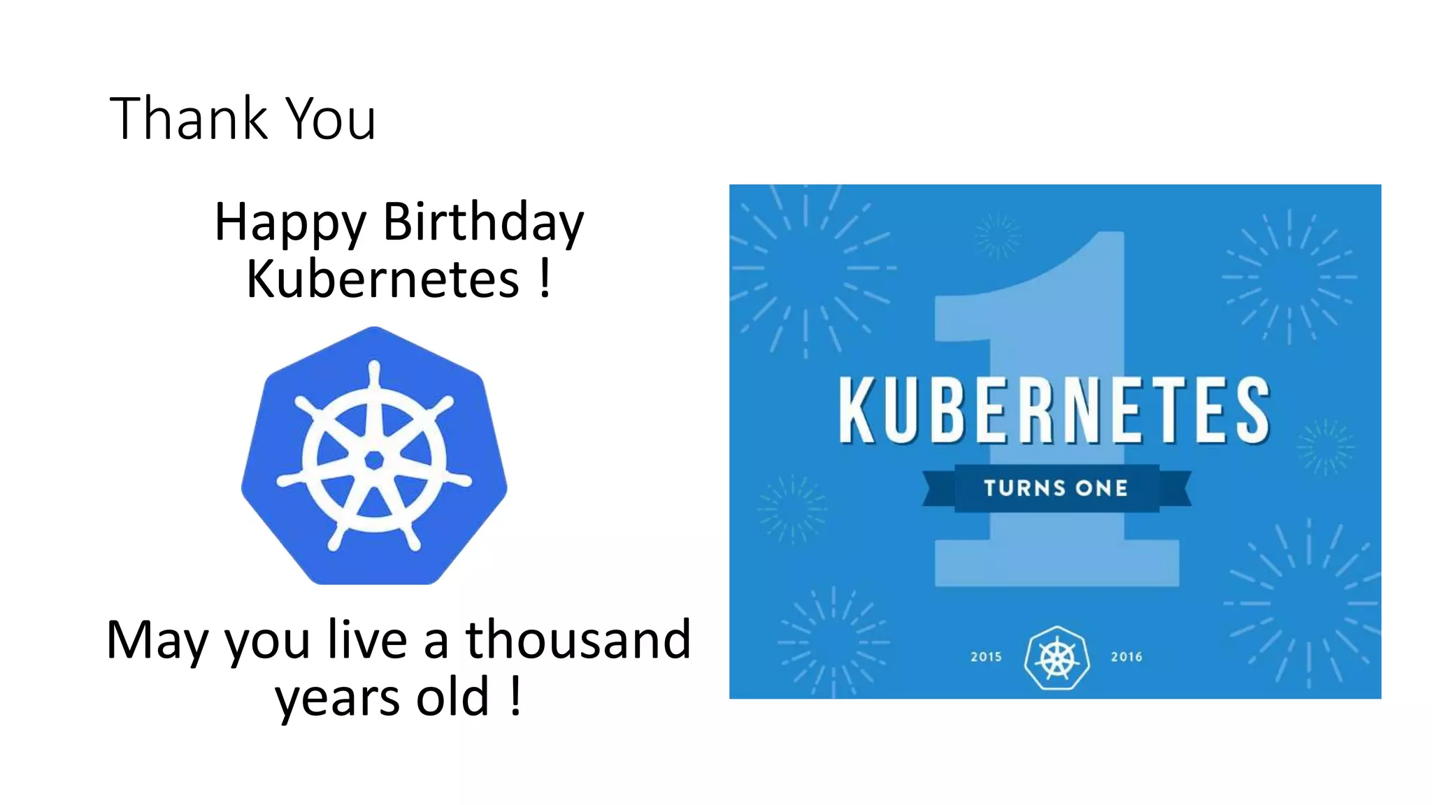 Awesome-Kubernetes
• Official list for the Kubernetes
Community
• Awesome collection of resources
of kubernetes.
• Find articles, blogs, videos,
conferences and much more.
• Find out more at:
http://github.com/ramitsurana/awe
some-kubernetes
 