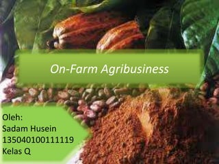 On-Farm Agribusiness
Oleh:
Sadam Husein
135040100111119
Kelas Q
 