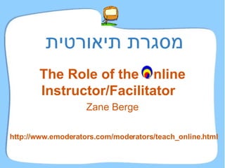 מסגרת תיאורטית The Role of the Online Instructor/Facilitator Zane Berge http://www.emoderators.com/moderators/teach_online.html   