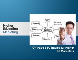 On-Page SEO Basics for Higher Ed
Marketers
Slide 1
On-Page SEO Basics for Higher
Ed Marketers
 