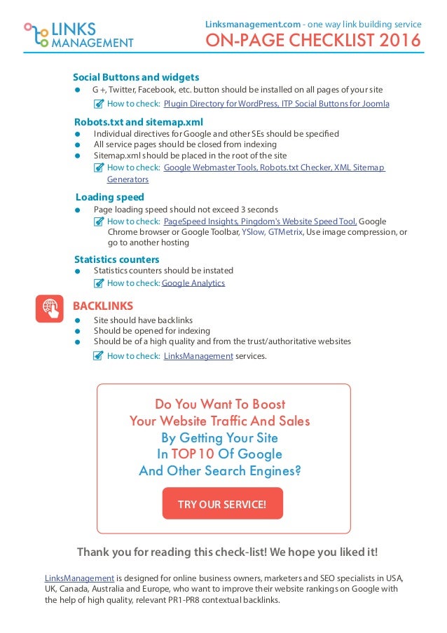 on page seo checklist 2016