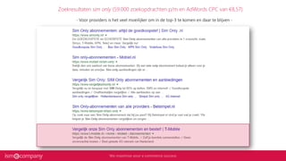 - Voor providers is het veel moeilijker om in de top-3 te komen en daar te blijven -
Zoekresultaten sim only (59.000 zoekopdrachten p/m en AdWords CPC van €8,57)
 