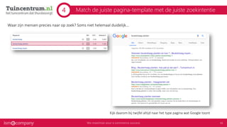 Match de juiste pagina-template met de juiste zoekintentie
Kijk daarom bij twijfel altijd naar het type pagina wat Google toont
Waar zijn mensen precies naar op zoek? Soms niet helemaal duidelijk...
4
 