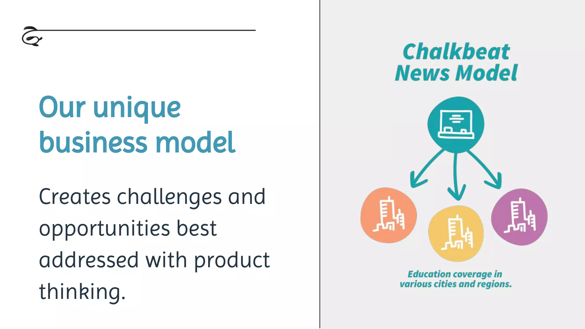 Our unique
business model
Creates challenges and
opportunities best
addressed with product
thinking.
 