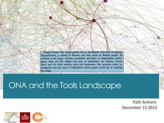 ONA and the Tools Landscape
Patti Anklam
December 15 2015
 