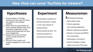 Hypotheses Experiment Measuremen
t1. Critical analysis of YouTube
channels as if they were TV shows
can appeal to the broa...