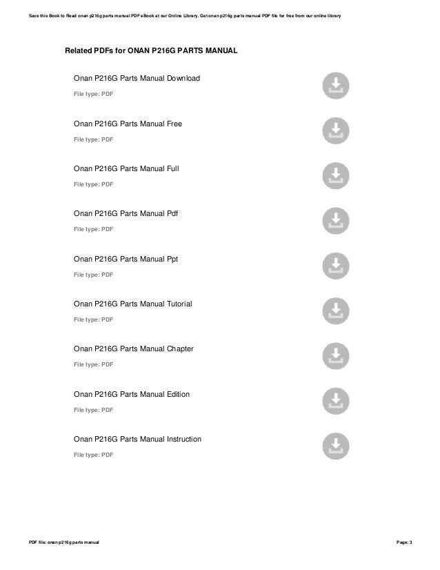 Onan p216g parts manual