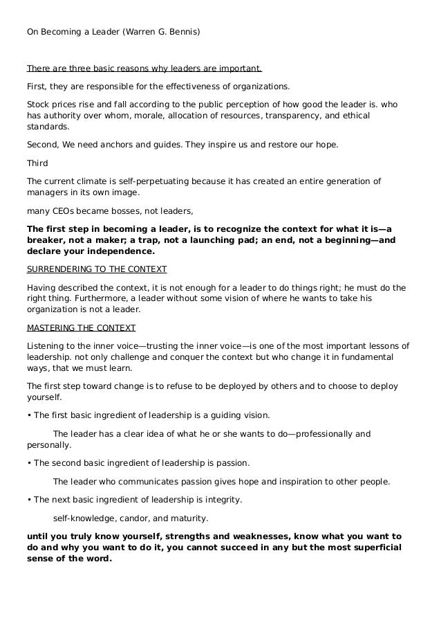 critical review on becoming a leader by warren bennis essay critical review on becoming a leader by warren bennis essay