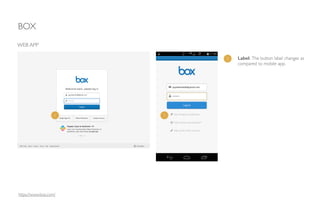 BOX
https://www.box.com/
WEB APP
1 Label: The button label changes as
compared to mobile app.
1 1
 