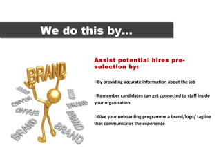 We do this by…We do this by…
Assist potential hires pre-
selection by:
oBy providing accurate information about the job
oR...
