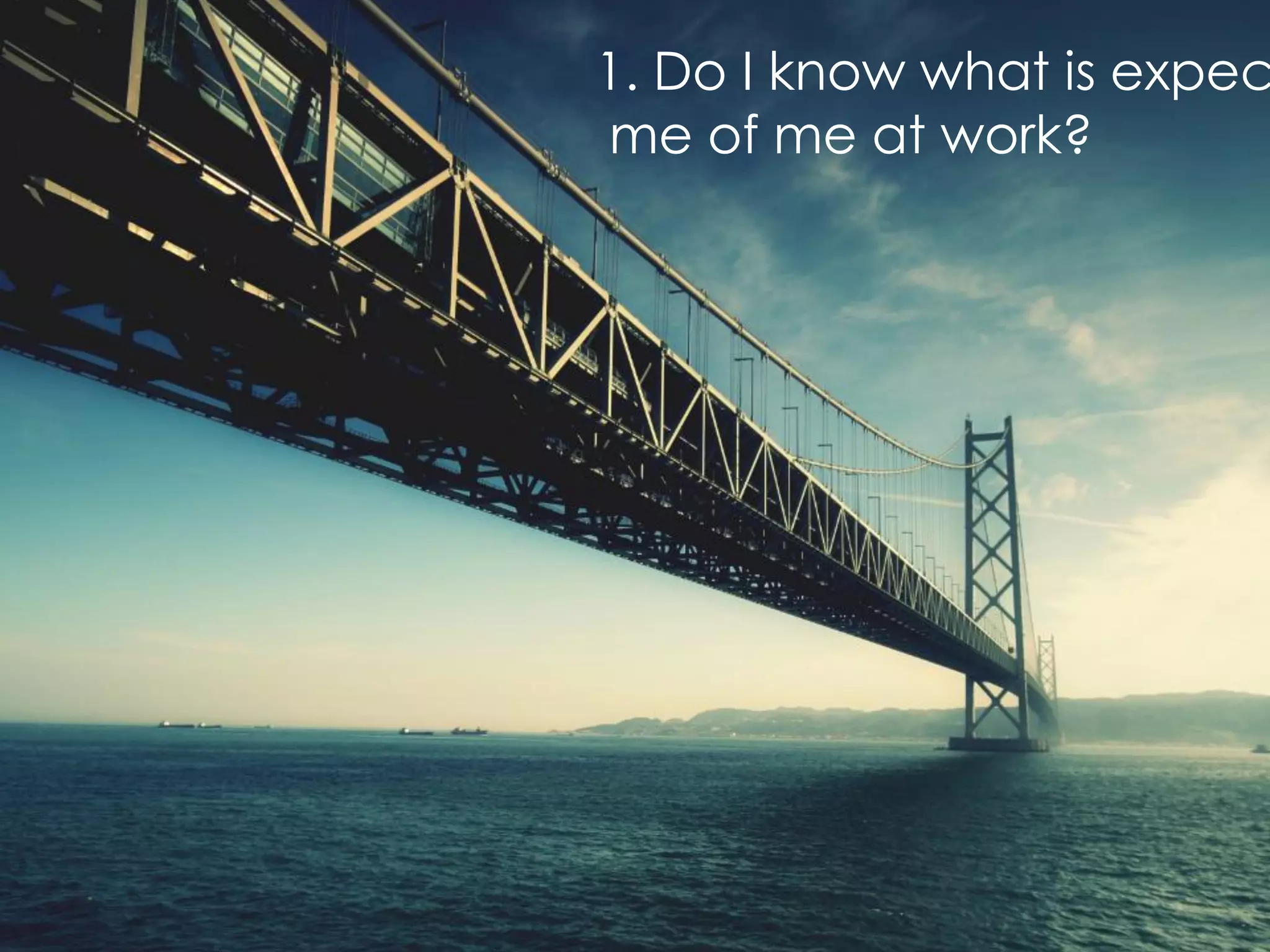 1. Do I know what is expec
me of me at work?
 