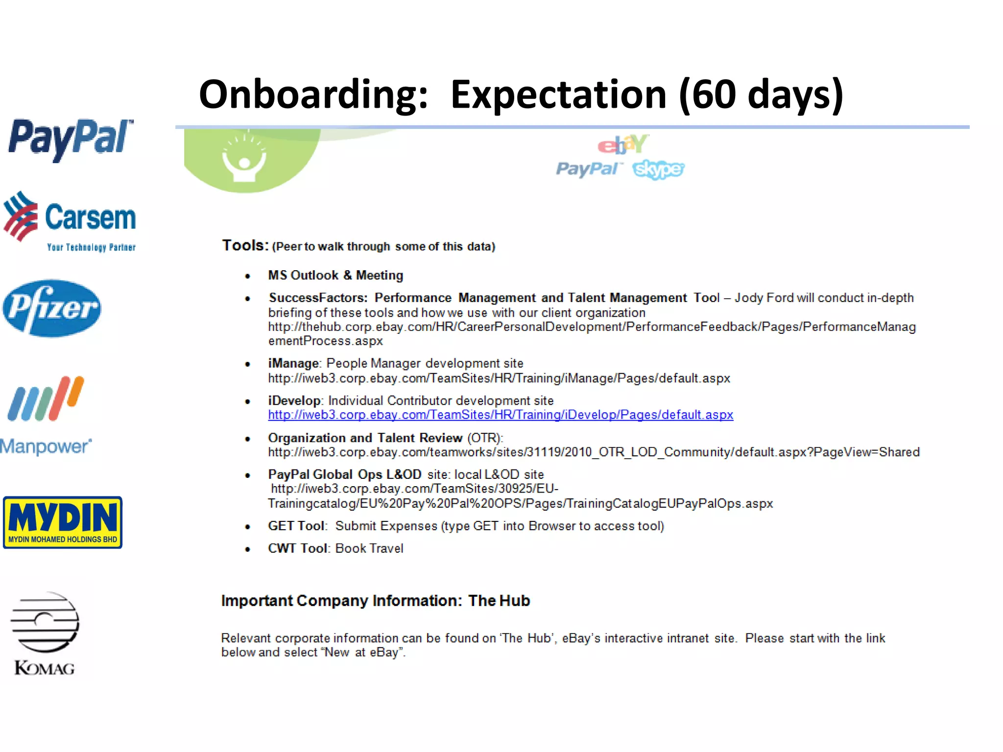 Onboarding: Expectation (60 days)
 