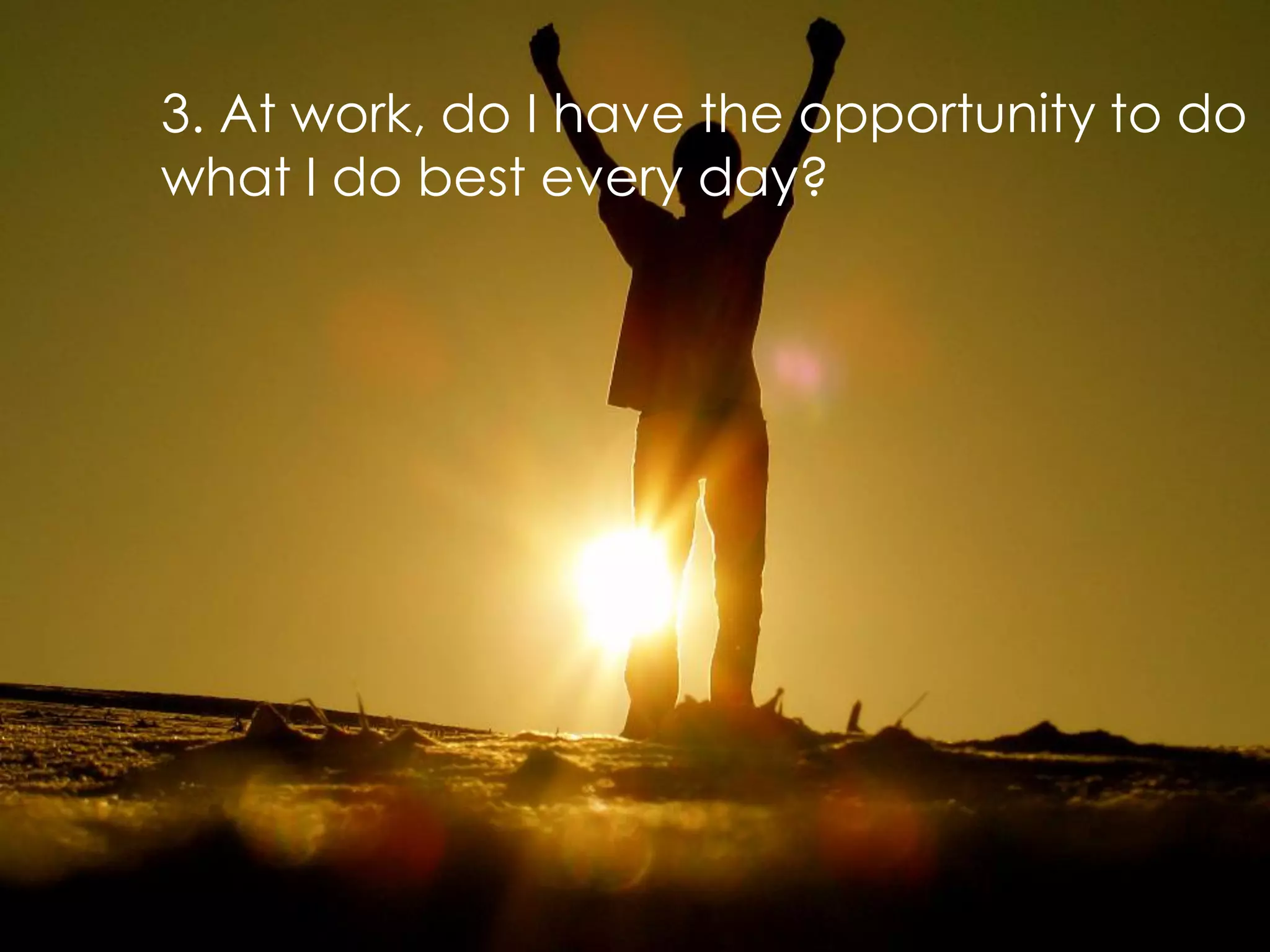3. At work, do I have the opportunity to do
what I do best every day?
 
