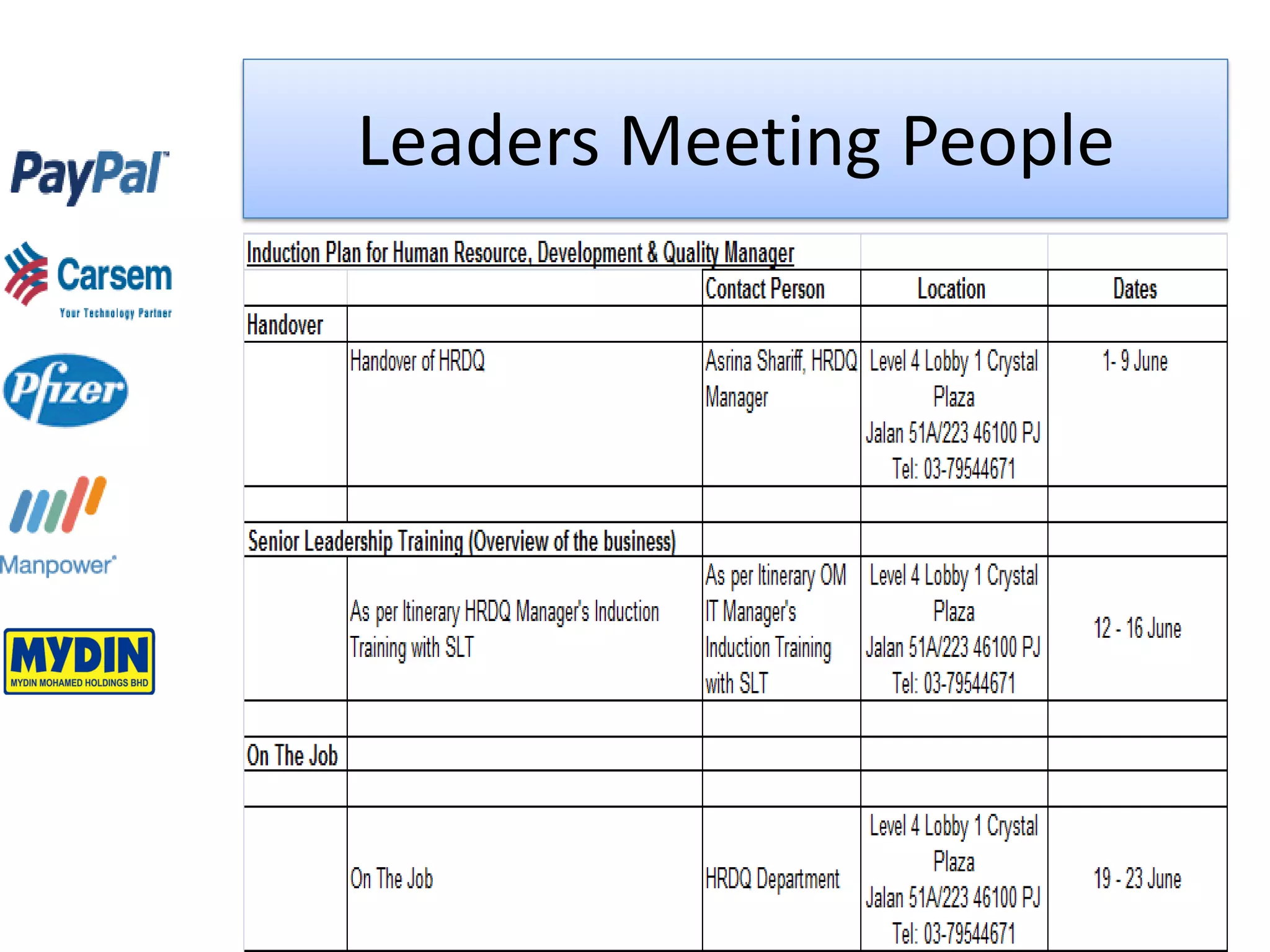 Onboarding: Mission and Vision
  Leaders Meeting People
 