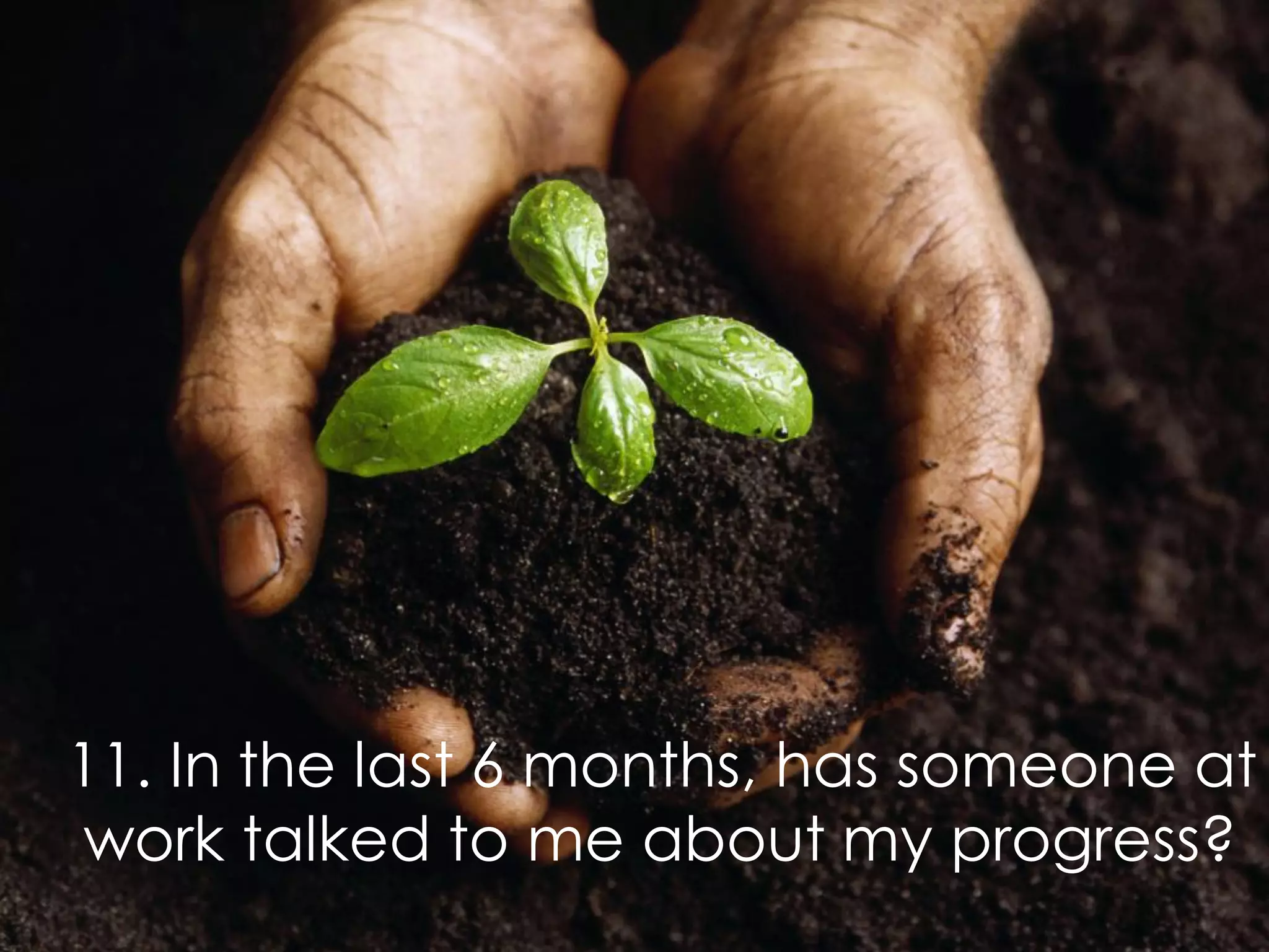 11. In the last 6 months, has someone at
work talked to me about my progress?
 