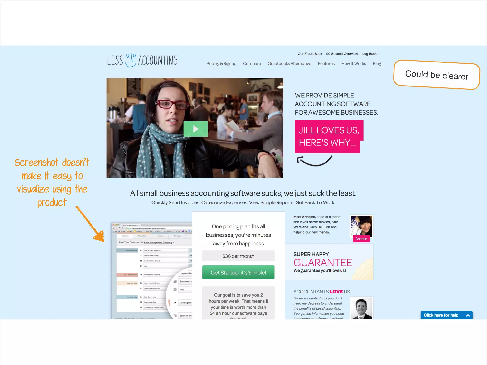 Could be clearer

Screenshot doesn’t
make it easy to
visualize using the
product

 