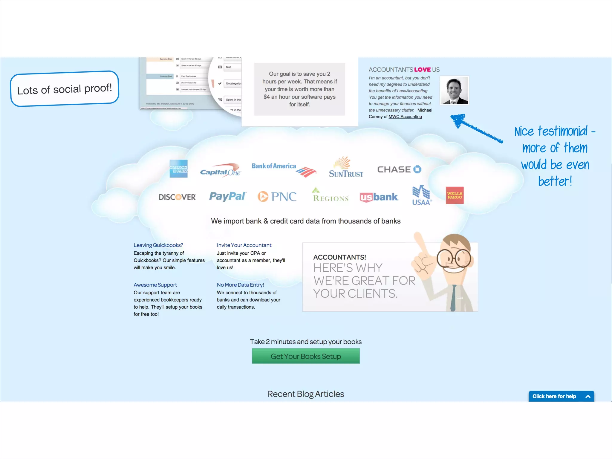 Lots of social proof!

Nice testimonial more of them
would be even
better!

 