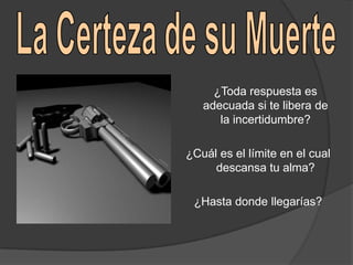El padre conducía por la carretera
hacia la ciudad costera del Oeste. No
 necesitaba más que los elementos
mentales básicos para hacerlo, así que
 hizo un recuento de todo lo pasado
        desde hacía diez años.

    Incertidumbre. Esa era la palabra
           que definía todo.
 