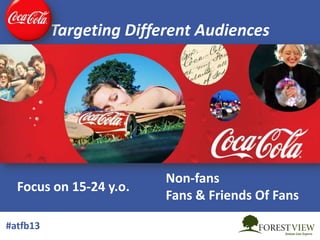 Targeting Different Audiences

Focus on 15-24 y.o.
#atfb13

Non-fans
Fans & Friends Of Fans

 