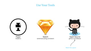 Use Your Tools
Sketch
bohemiancoding.com/sketch
Paper
inkwell.io
Open Source
github.com/tallwave
Watch this space!
 