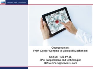 Sample & Assay Technologies

Oncogenomics:
From Cancer Genome to Biological Mechanism
Samuel Rulli, Ph.D.
qPCR applications and technologies
QIAwebinars@QIAGEN.com

 