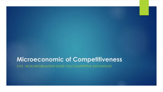 Microeconomic of Competitiveness
CH3 : HOW INFORMATION GIVES YOU COMPETITIVE ADVANTAGE
 