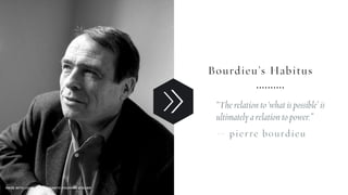 Bourdieu’s Habitus
“The relation to ‘what is possible’ is
ultimately a relation to power.”
— pierre bourdieu
SEMANTIC FOUN...