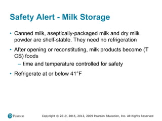 Copyright © 2019, 2015, 2012, 2009 Pearson Education, Inc. All Rights Reserved
Safety Alert - Milk Storage
• Canned milk, ...