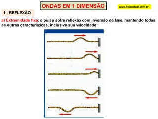 EQUAÇÃO FUNDAMENTALwww.fisicaatual.com.brEnquanto a crista C percorre uma distância igual a λ, o ponto P efetua uma oscilação completa. A onda percorre uma distância igual a λ durante um tempo igual a um período (T). Como, num certo meio,  a  velocidade de propagação de uma onda é constante:                     d = V . t              λ = V . T         Como: T = 1/fλ = V . T -> λ = V . Essa equação é válida para qualquer tipo de onda. A velocidade de uma onda depende do meio onde a onda se propaga.