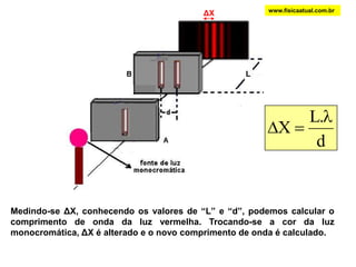 Nos pontos que constituem as linhas nodais as ondas chegam de tal modo que a crista de uma delas coincide com o vale da outra e, por isso, os deslocamentos que cada uma iria produzir se anulam. Houve interferência destrutiva das ondas, o ponto em repouso é denominado nó e cada linha constituída de nós é uma linha nodal. Entre duas linhas nodais, a crista de uma onda chega juntamente com a crista de outra onda, o mesmo ocorrendo com os vales dessas ondas. Então, nesses pontos, os deslocamentos que cada uma provocaria individualmente se adicionam, gerando duplas cristas e duplos vales que se propagam entre as linhas nodais. Entre as linhas nodais temos uma interferência construtiva das duas ondas, isto é, um ponto nesta posição oscila com uma amplitude igual à somadas amplitudes das ondas que se interferiram.www.fisicaatual.com.br