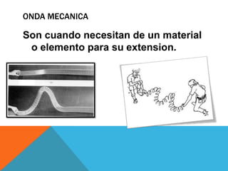 ONDA MECANICA

Son cuando necesitan de un material
 o elemento para su extension.
 