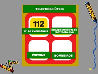 N.º DE EMERGÊNCIA SERVIÇO MUNICIPAL DE  PROTECÇÃO CIVIL PSP/GNR BOMBEIROS TELEFONES ÚTEIS 