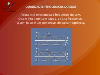 QUALIDADES FISIOLÓGICAS DO SOM
Altura está relacionada à frequência do som.
O som alto é um som agudo, de alta frequência.
O som baixo é um som grave, de baixa frequência.
 