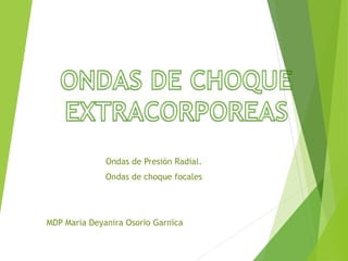 Ondas de Presión Radial.
Ondas de choque focales
MDP Maria Deyanira Osorio Garnica
 