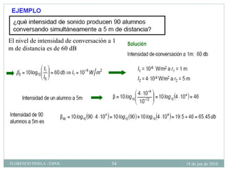 El nivel de intensidad de conversación a 1 m de distancia es de 60 dB 19 de jun de 2010 FLORENCIO PINELA - ESPOL 