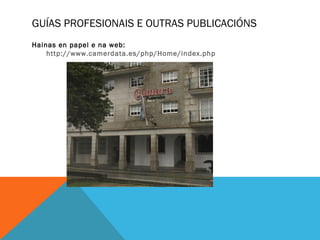 GUÍAS PROFESIONAIS E OUTRAS PUBLICACIÓNS
Hainas en papel e na web:
http://www.camerdata.es/php/Home/index.php

 