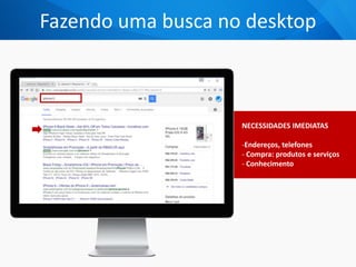 NECESSIDADES IMEDIATAS
-Endereços, telefones
- Compra: produtos e serviços
- Conhecimento
Fazendo uma busca no desktop
 