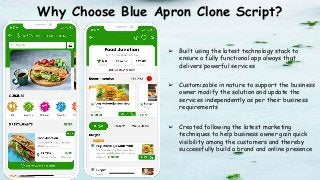 Why Choose Blue Apron Clone Script?
➢ Built using the latest technology stack to
ensure a fully functional app always that
delivers powerful services
➢ Customizable in nature to support the business
owner modify the solution and update the
services independently as per their business
requirements
➢ Created following the latest marketing
techniques to help business owner gain quick
visibility among the customers and thereby
successfully build a brand and online presence
 