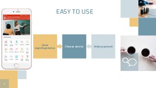 Choose service
EASY TO USE
Make
login/Registration
Make payment
6
 