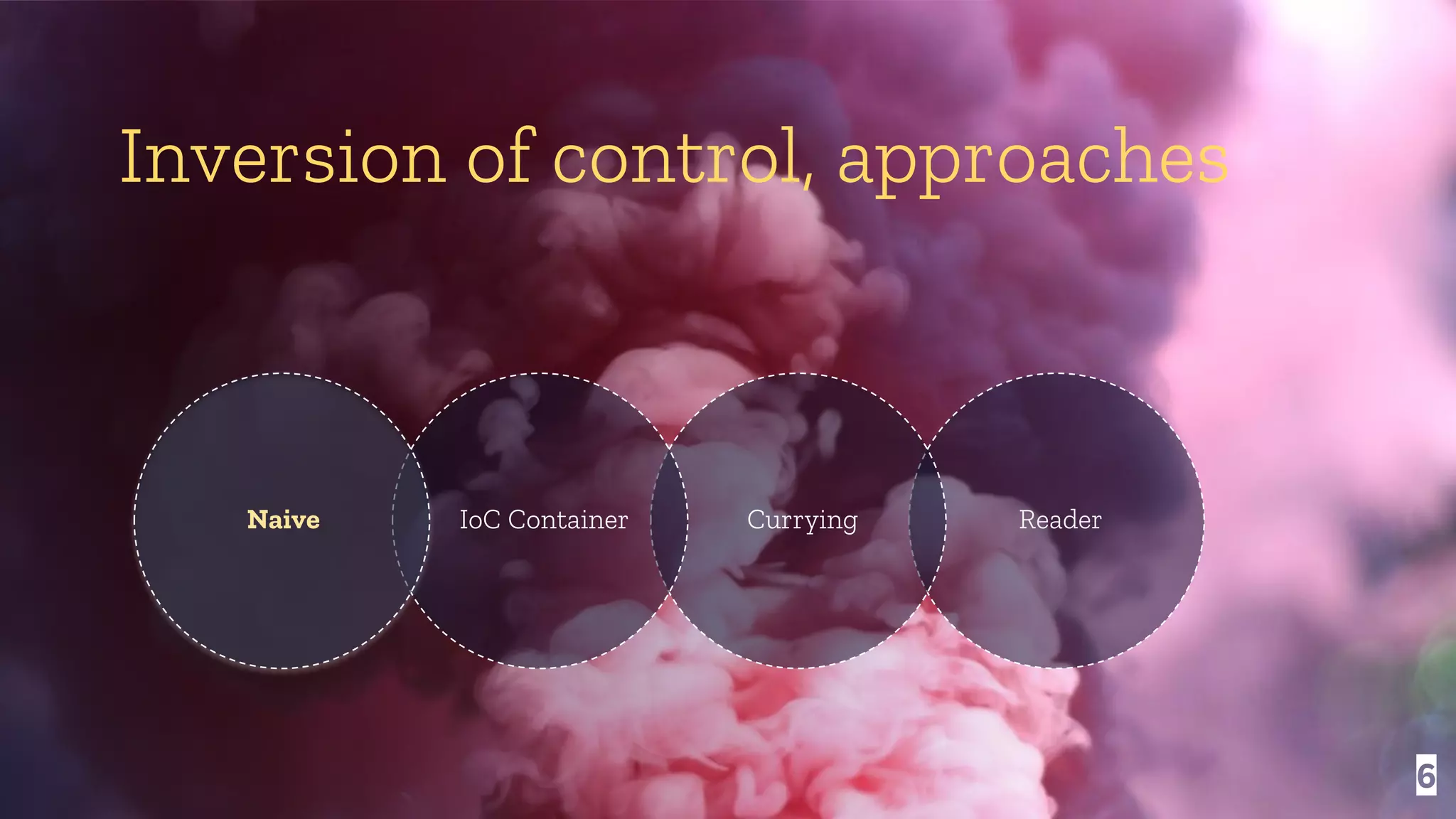 Inversion of control, approaches 6 ReaderCurryingIoC ContainerNaive 