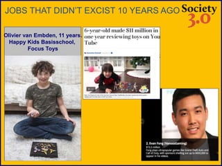 Olivier van Embden, 11 years.
Happy Kids Basisschool,
Focus Toys
JOBS THAT DIDN’T EXCIST 10 YEARS AGO
 