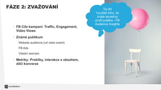 • FB Cíle kampaní: Traffic, Engagement,
Video Views
• Známé publikum
Website audience (url nebo event)
FB Ads
Vlastní sezn...
