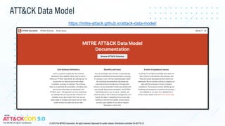 ATT&CK Data Model
https://mitre-attack.github.io/attack-data-model/
© 2024 The MITRE Corporation. All rights reserved. Approved for public release. Distribution unlimited 24-00779-12.
 