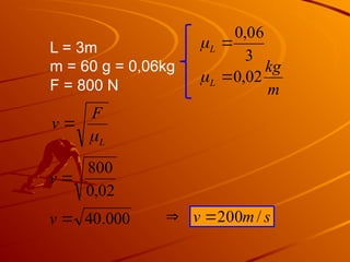 L
F
v


02
,
0
800

v
L = 3m
m = 60 g = 0,06kg
F = 800 N
3
06
,
0

L

000
.
40

v  s
m
v /
200

m
kg
L 02
,
0


 