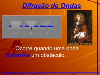Difração de Ondas
Ocorre quando uma onda
contorna um obstáculo.
Christian Huygens
 
