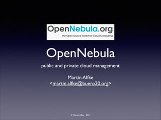 OpenNebula
public and private cloud management	

!

Martin Alfke	

<martin.alfke@buero20.org>

© Martin Alfke - 2014

 
